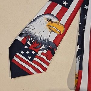 Vintage Rene Chagal Patriotic Eagle Necktie American Flag Bald 70s 80s 56x4" USA